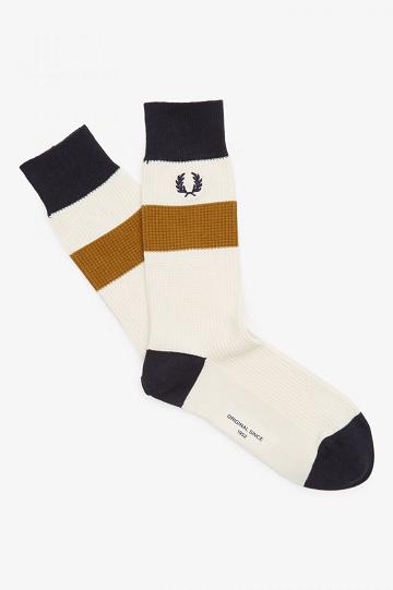Dámské Ponožky Fred Perry Waffle Stripe Bílé | CZ 1178ILHS